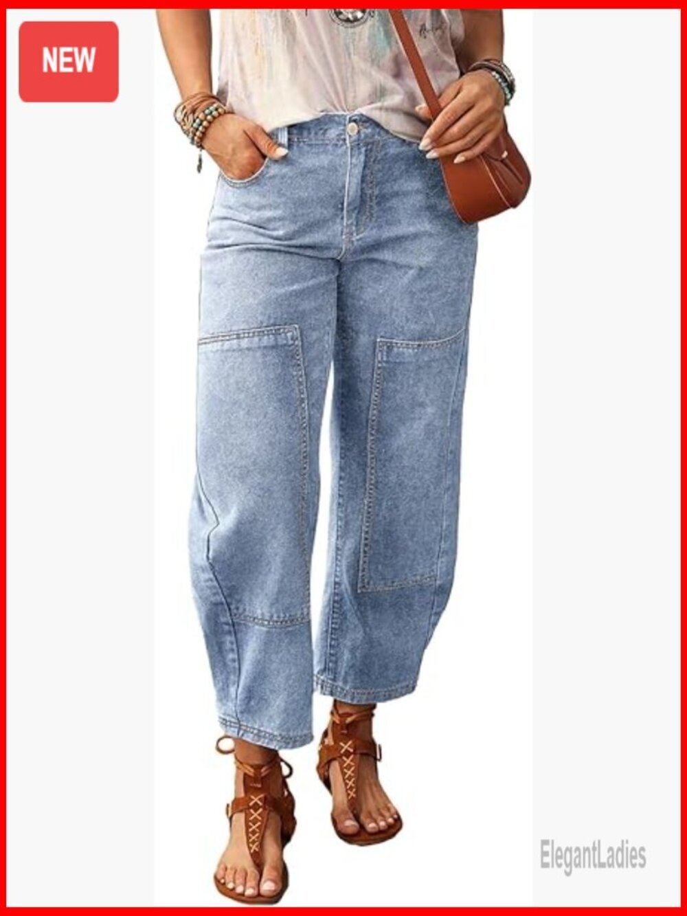 High Rise Barrel Jeans Elastic Waist Cropped Tapered Balloon Denim Ankle Pants